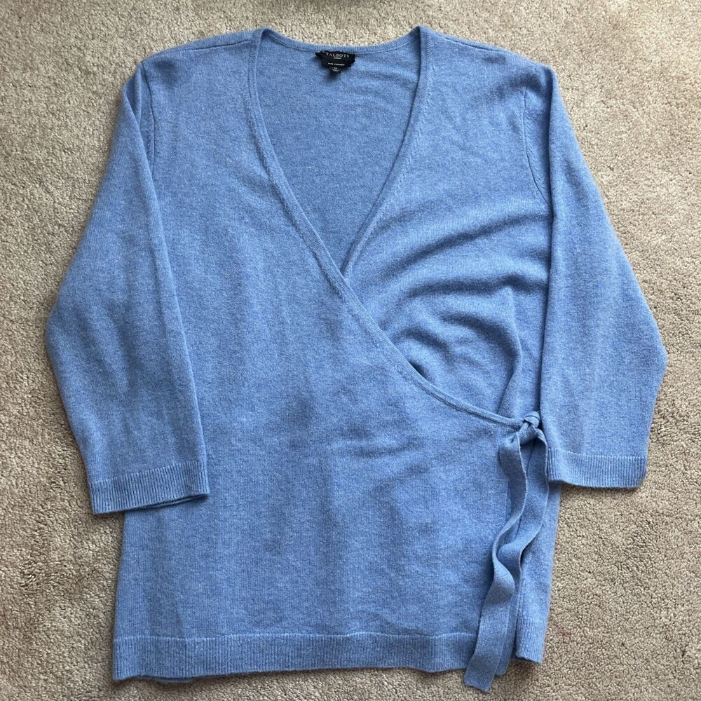 Talbots Cashmere Wrap Sweater Womens 1X Blue V-neck Quiet Luxury Classic Capsule